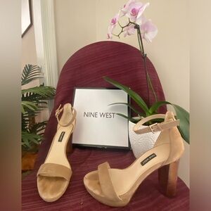 Nine West Camel Suede Heeled Sandals - Sz 8